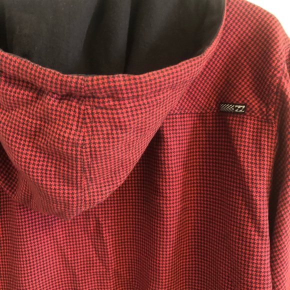 Red and black checked shirt with hood, unisex, XL, cotton flannel - Picture 3 of 7